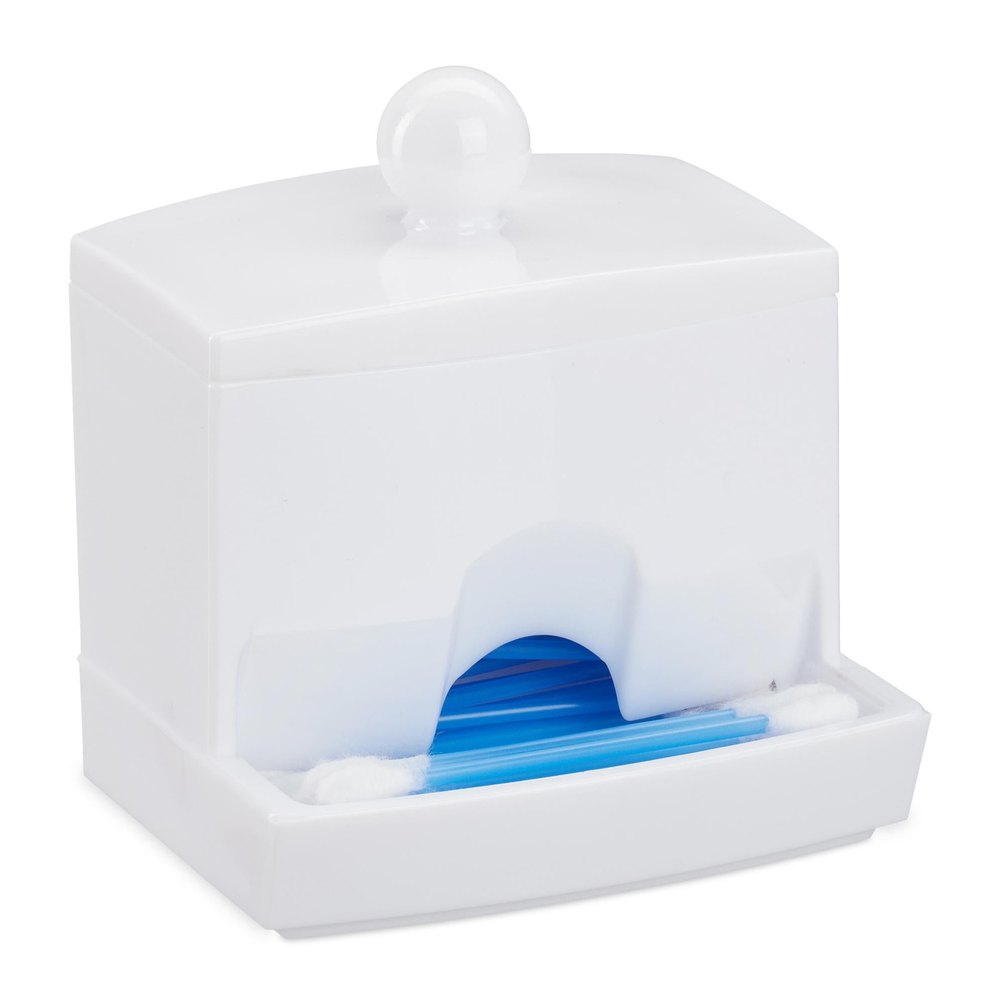 Relaxdays Porta Cotton Fioc, Bagno, Dispenser Per Dischetti Di Cotone, Plastica, Coperchi In Bambù, Naturale Trasparente - Foto 7