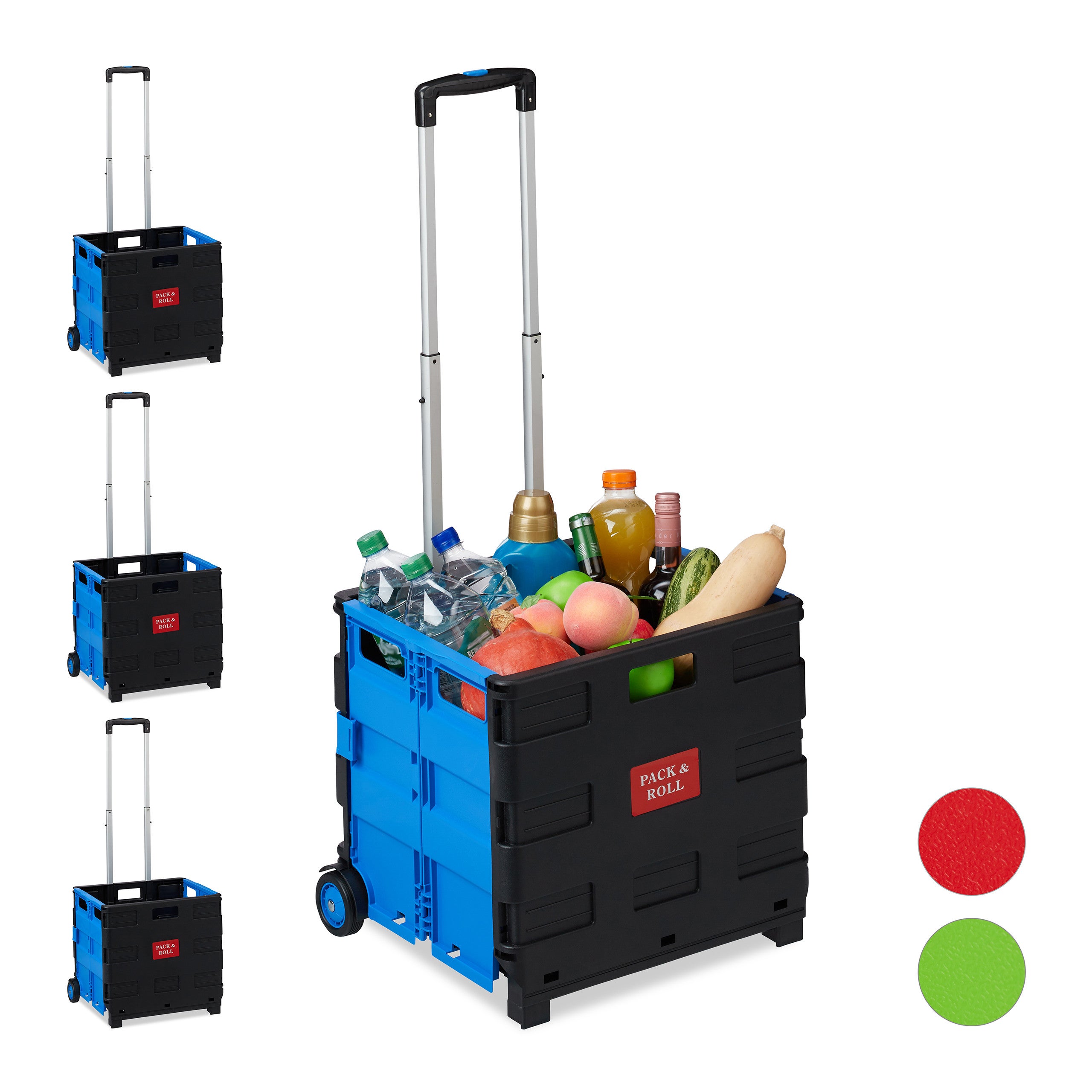 4x Carrello Portaspesa Pieghevole, Manico Telescopico, 2 Ruote Gomma,fino a 35  kg, Trolley Spesa, Alluminio, Blu