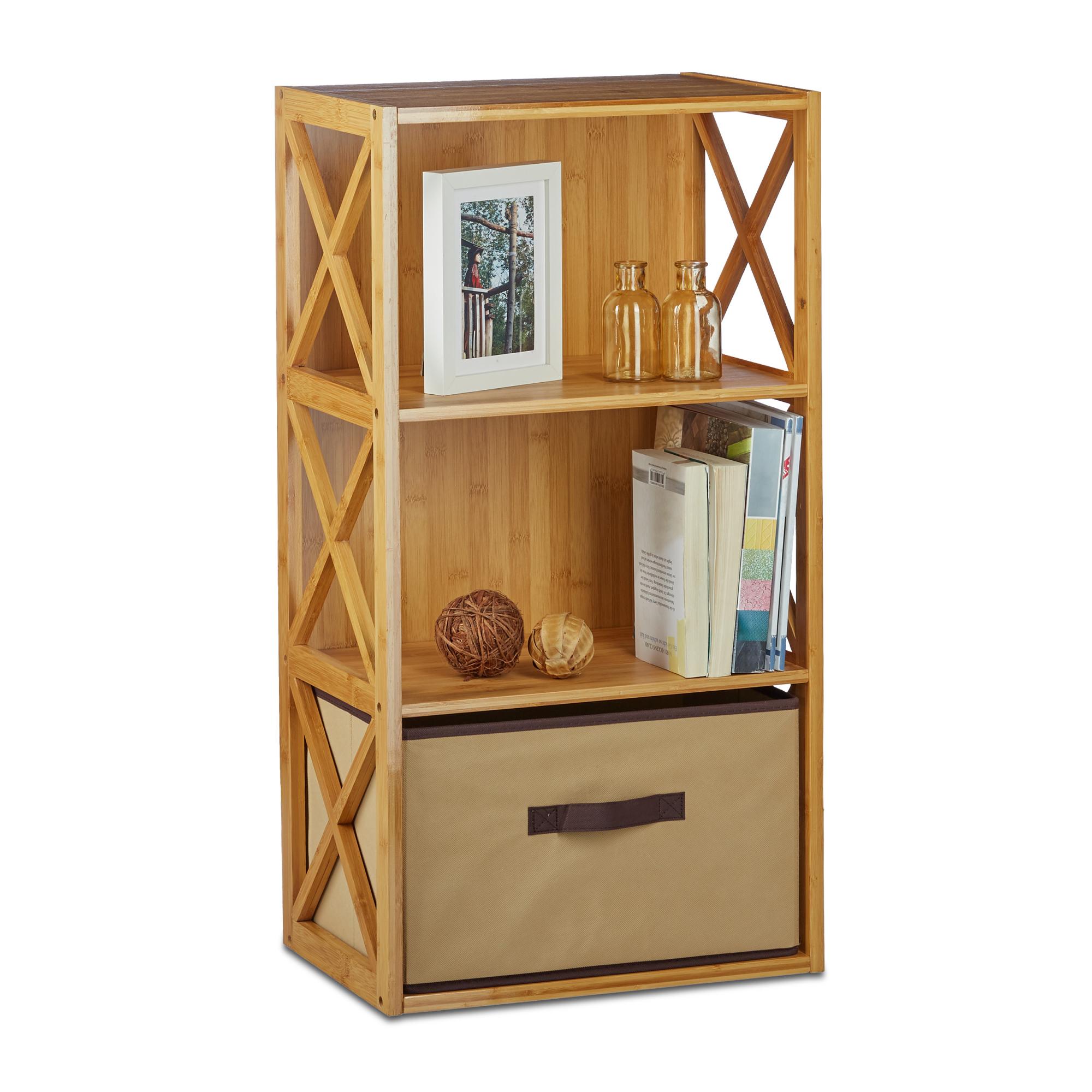 Scaffale Con Rotelle Per Bagno Relaxdays - 2 Ripiani In Bambù Con Cesto Biancheria, Nero/Naturale - Foto 4