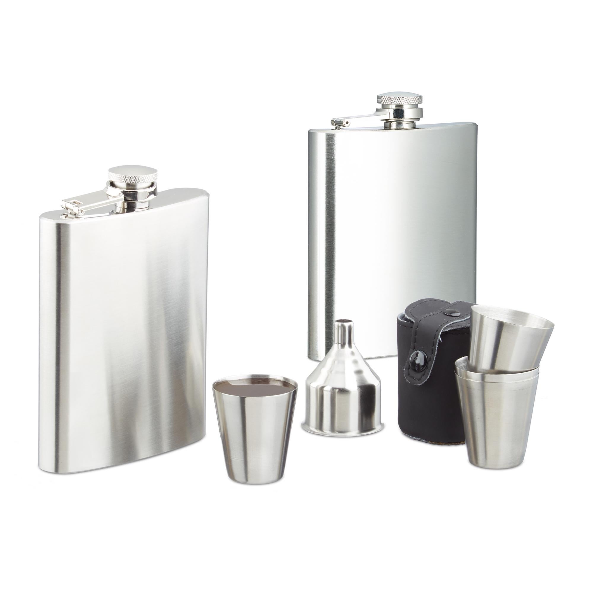 Relaxdays Fiaschetta, Set In Acciaio 7 Accessori, Borraccia Da Taschino Da 200 Ml 4 Bicchiericamping Eventiargento 49826749