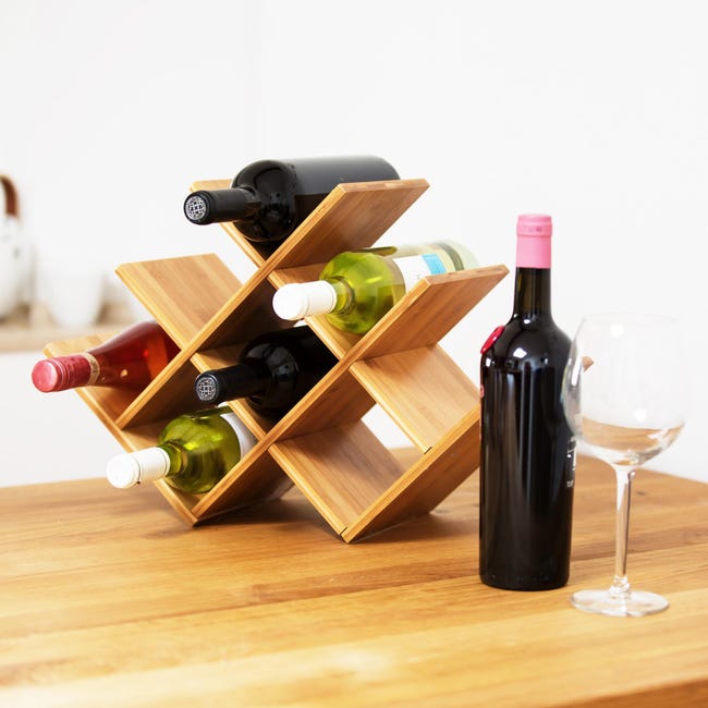 Casier à vin en bois avec support en verre, casier à bouteilles