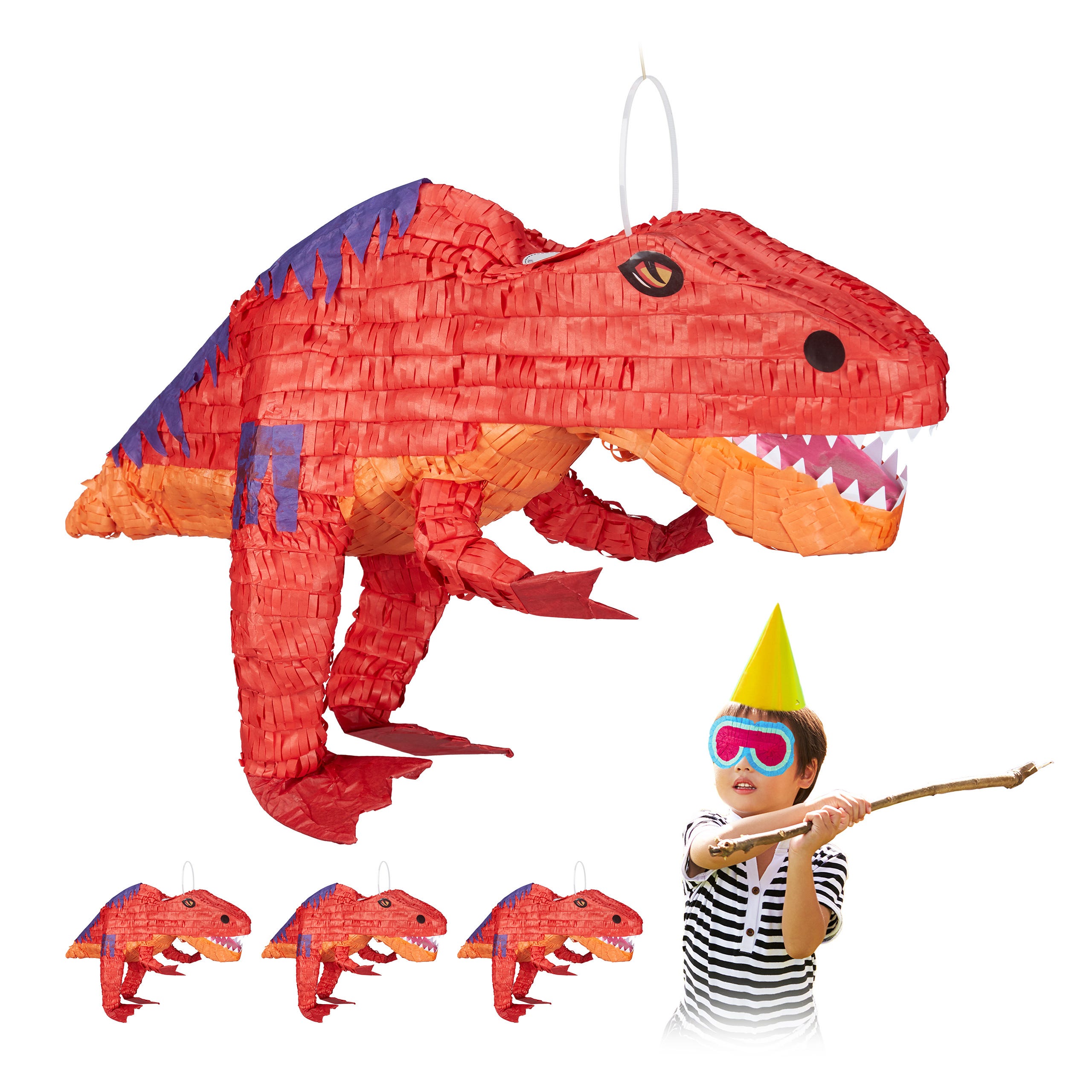 4x Pignatta a Forma di Dinosauro, da Appendere, per Bambini, per Feste  Compleanno, da Riempire, di Carta, Rosso