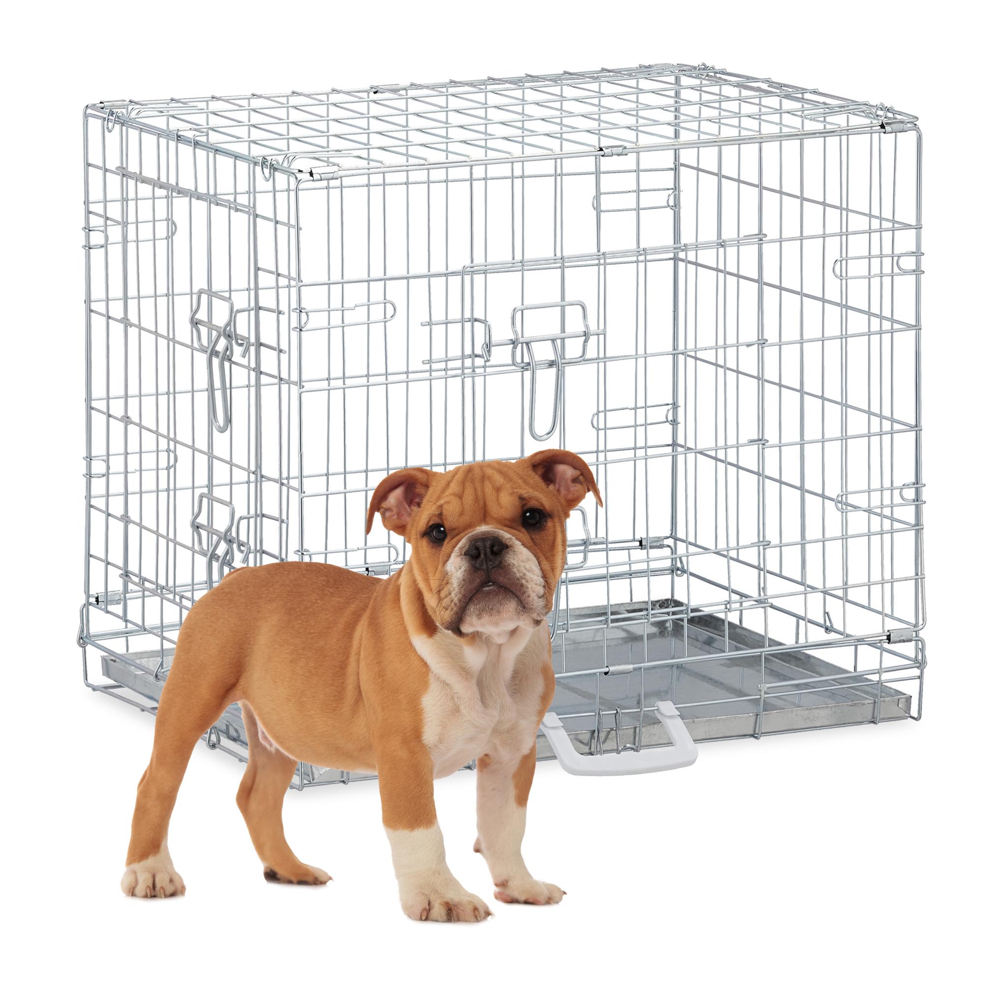 Gabbia Per Cani Relaxdays Con Ripiano – 64x100x59 Cm – 2 Porte (Scorrevole E Laterale) – Rotelle – Stile Industriale – Marrone/Nero