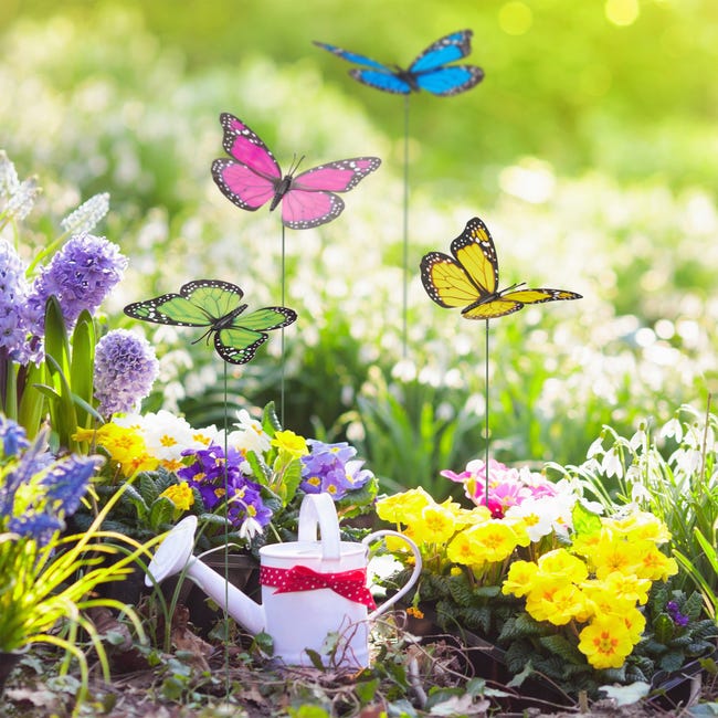 Décoration de jardin papillon, lot de 360, jardinière, piquets pour  plantes, déco extérieur, métal, PVC, coloré