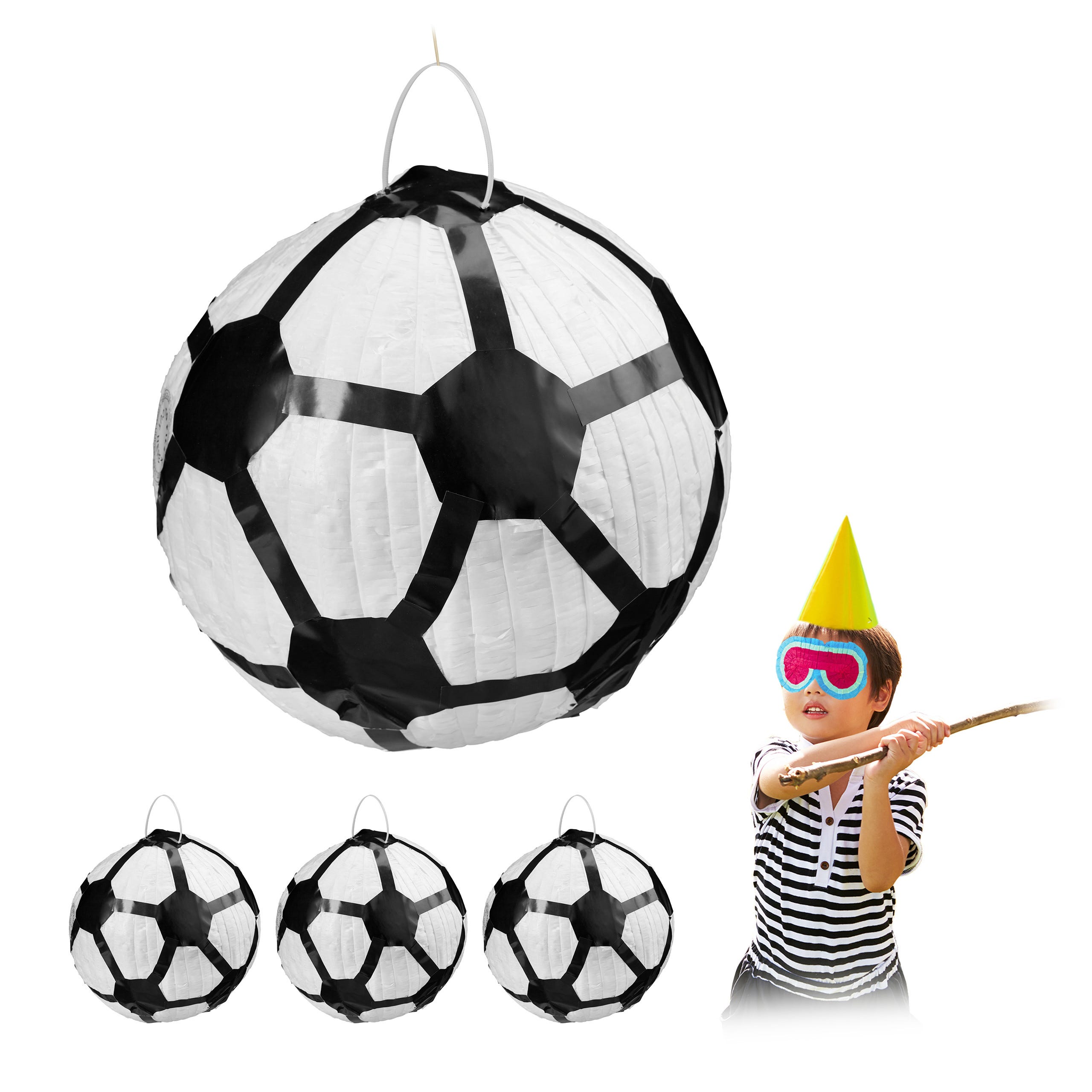4x Pignatta a Forma di un Pallone, da Appendere, per Feste di Compleanno  dei Bambini, da Riempire, Bianco Nero