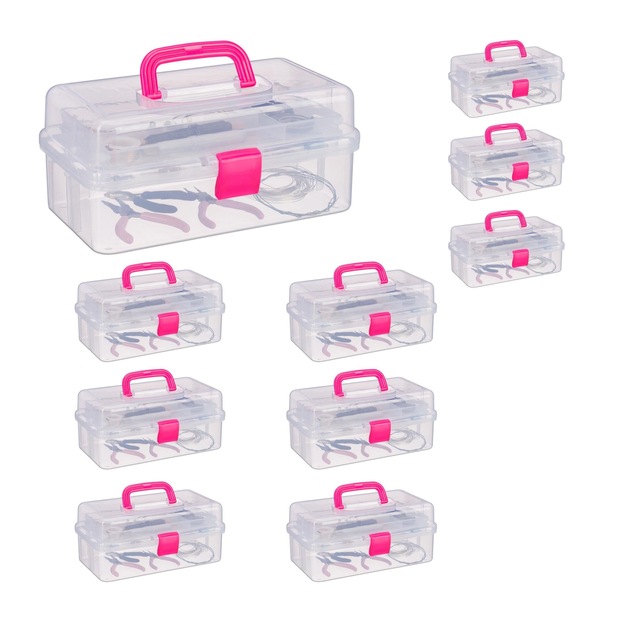 Scatola Organizer Trasparente Relaxdays 9 Scomparti | Portautensili Con Maniglia | 14,5x33x19 Cm - Foto 6