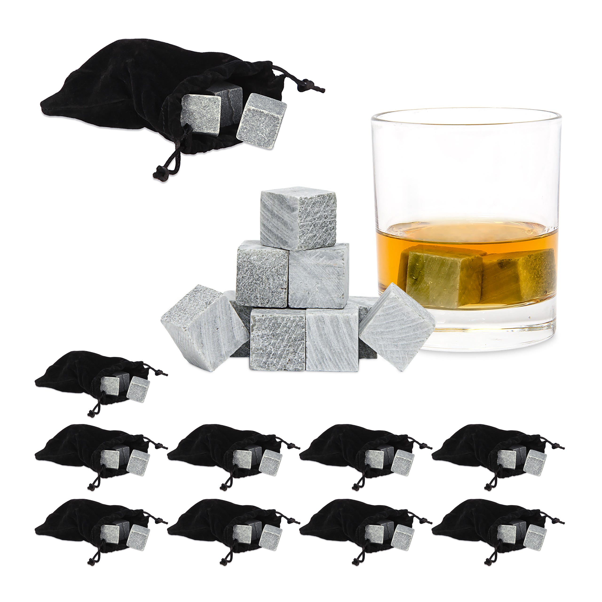 Pierres à whisky, 90 pièces, pierre rafraîchissante en stéatite, glaçons,  cube, bourbon et cocktails, gris