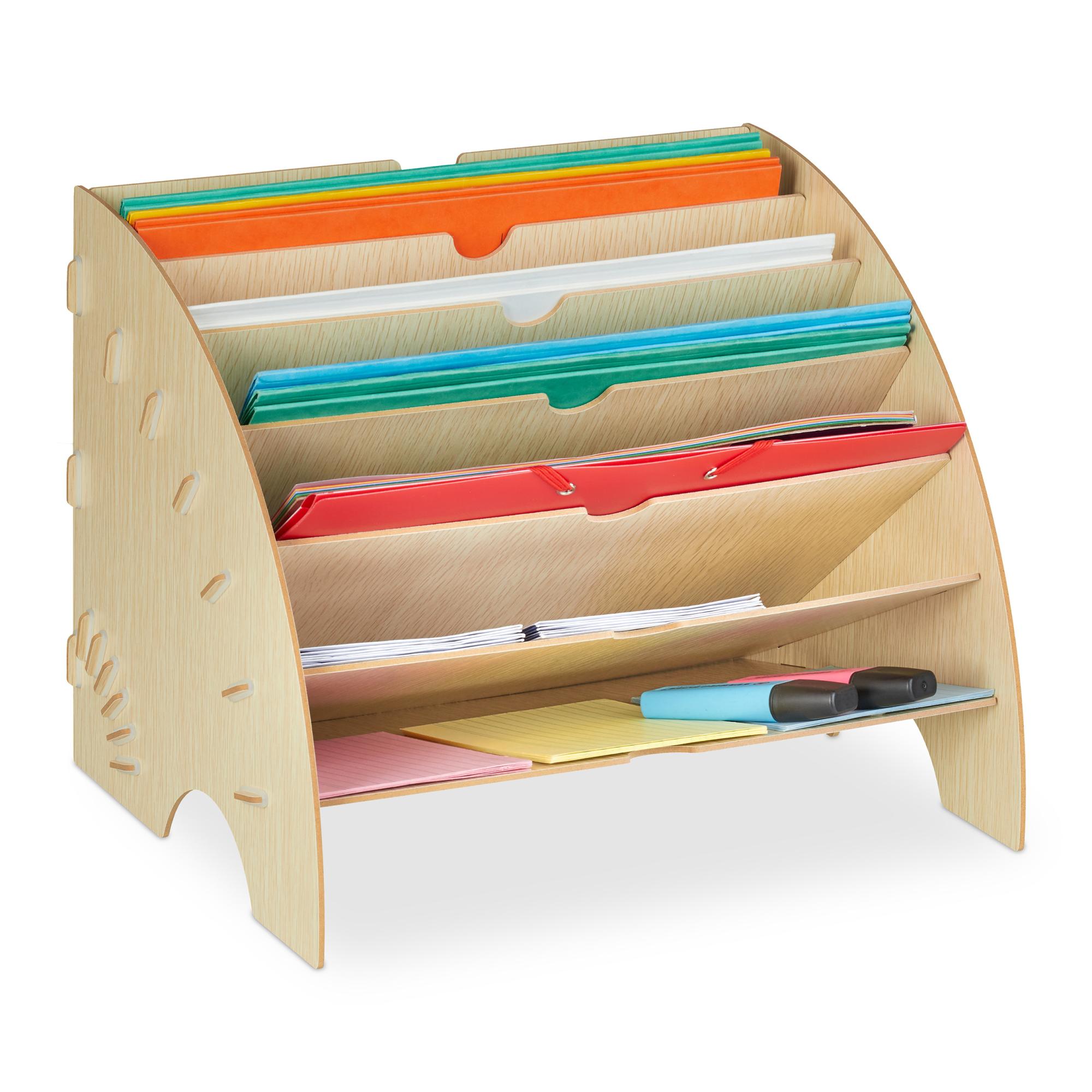 Marron Pour magazines et magazines Corbeille à courrier en bois Avec 5 compartiments Format A4 