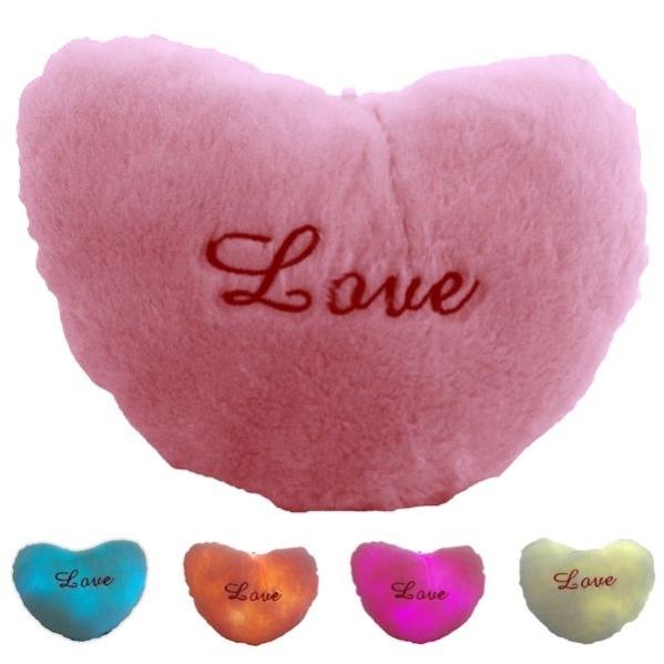 Coussin lumineux à LEDs forme coeur oreiller bleu - 3