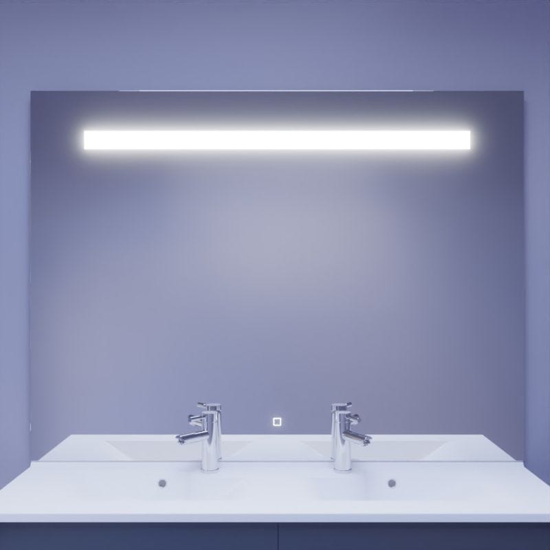 Miroir Salle de Bain Lumineux - Miroir Mural LED Salle de Bain Doubles  Bandes LED Anti-Buée avec Eclairage Interrupteur Tactile - 105 x 50 cm