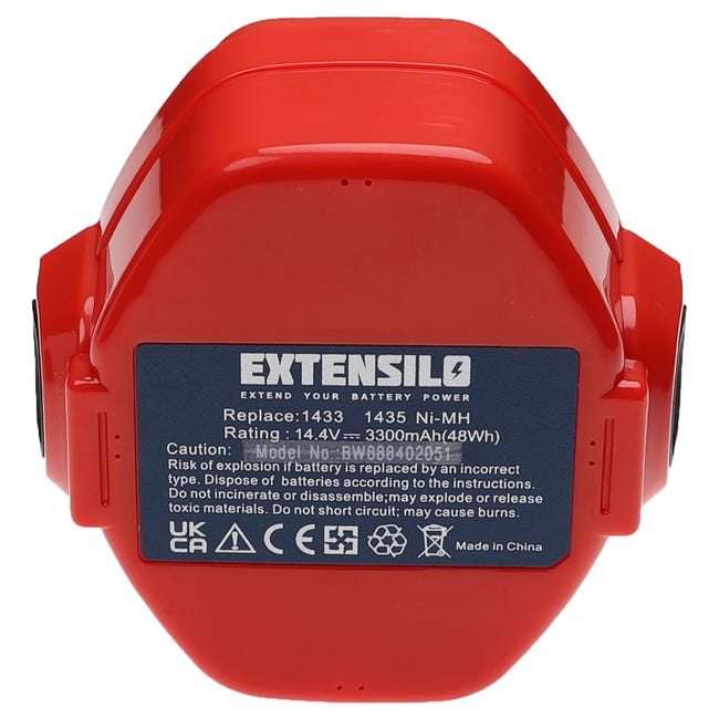 EXTENSILO Batterie remplacement pour Makita 1422 192600-1, 1435F, 192600-1,  1420, 1422, 1433, 1434, 1435 pour outil électrique (3300 mAh, NiMH, 14,4