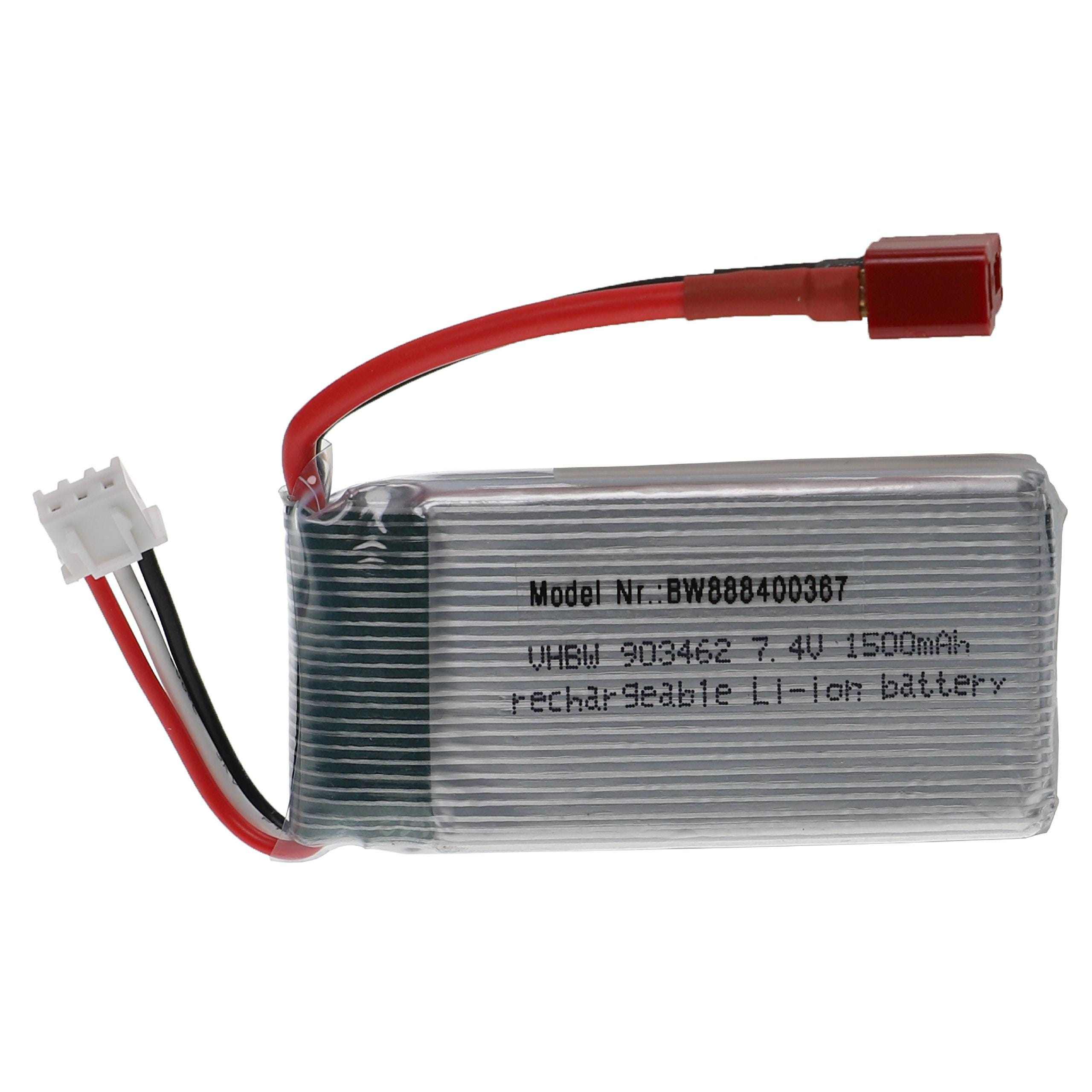 Vhbw Batterie compatible avec connecteur T pour modéle RC par ex. voiture  de course, avion (1500mAh, 7,4V, Li-polymère, 68 x 34 x 18,5 mm)
