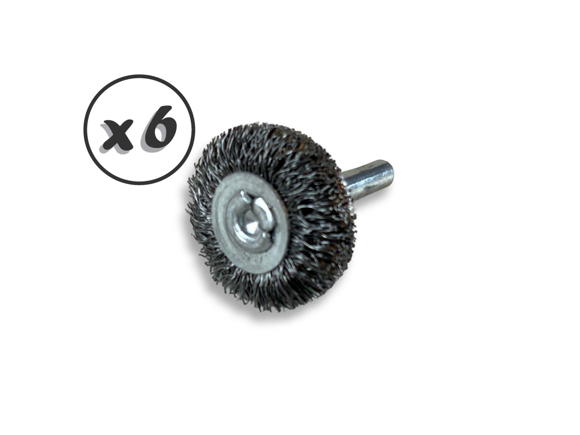 Lot de 6 brosses rotatives circulaires métalliques sur tige Ø 30 mm |Fil acier dur Ø 0,30 mm | Epaisseur 18 mm | 3 rangs | Pour perceuse ou visseuse à - 2
