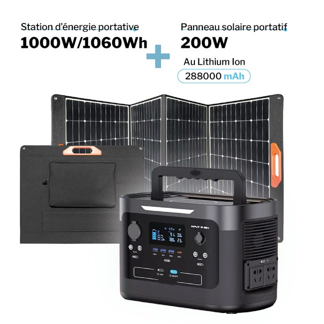 Kit de Génerateur solaire portable - Station d'énergie 1000W + Panneau  solaire 200W - Wave Concept