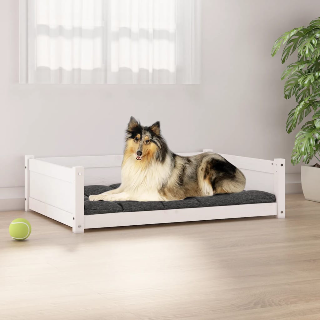 VidaXL Cuccia per Cani Bianca 95,5x65,5x28cm in Legno Massello di Pino