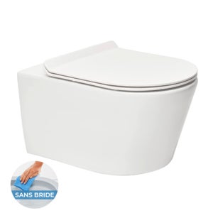 Cuvette WC suspendue ronde moderne – Sans bride – Blanc - Otterton