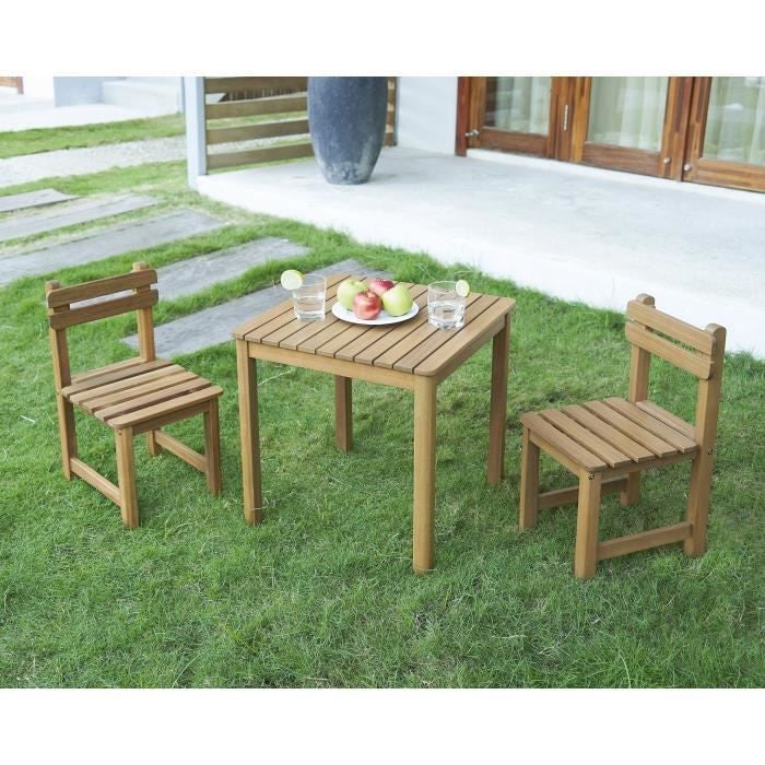 Ensemble repas de jardin pour enfant - table carrée 65x65cm et 2 chaises - En bois - Pour enfant | Leroy Merlin