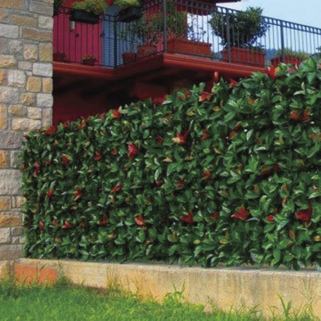 Siepe artificiale 3D Photinia rossa decorazione per balconi e giardino anti  uv 1 x 1 Mt / Default Title