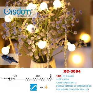 Catena di luci 15 metri da 300 Led Rosa con cavo trasparente Wisdom 