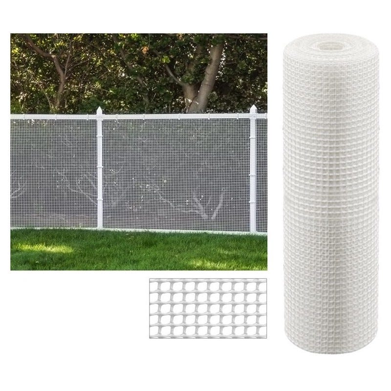 Malla de plástico cuadrada para terrazas, balcones o vallados 1 x 5 m,  cuadros 1x1 cm, blanco