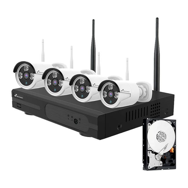 Kit de 4 cámaras de vigilancia IP de 4 mpx con grabador y disco duro Disco  Duro 1 TB