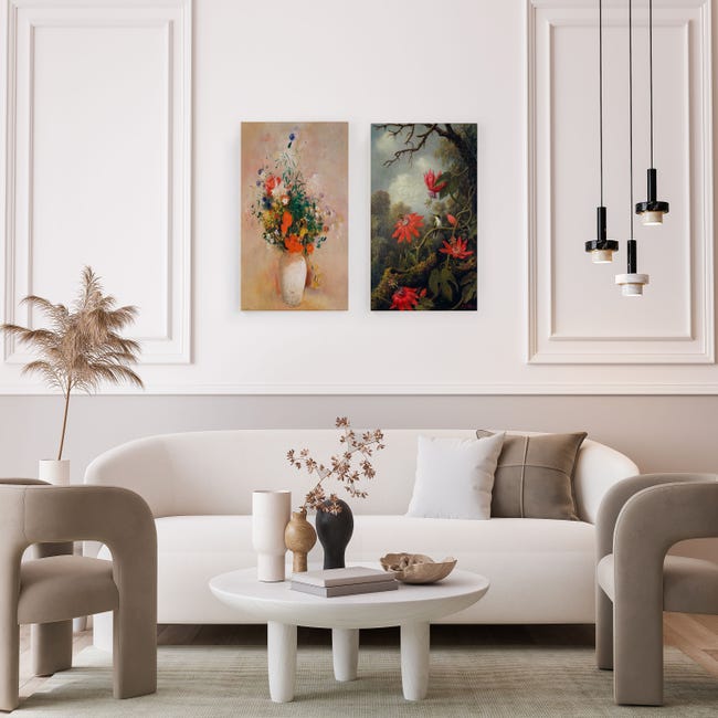 Cuadro en lienzo con impresión HD para pared de salón, cuadros de  decoración de flores, tríptico…