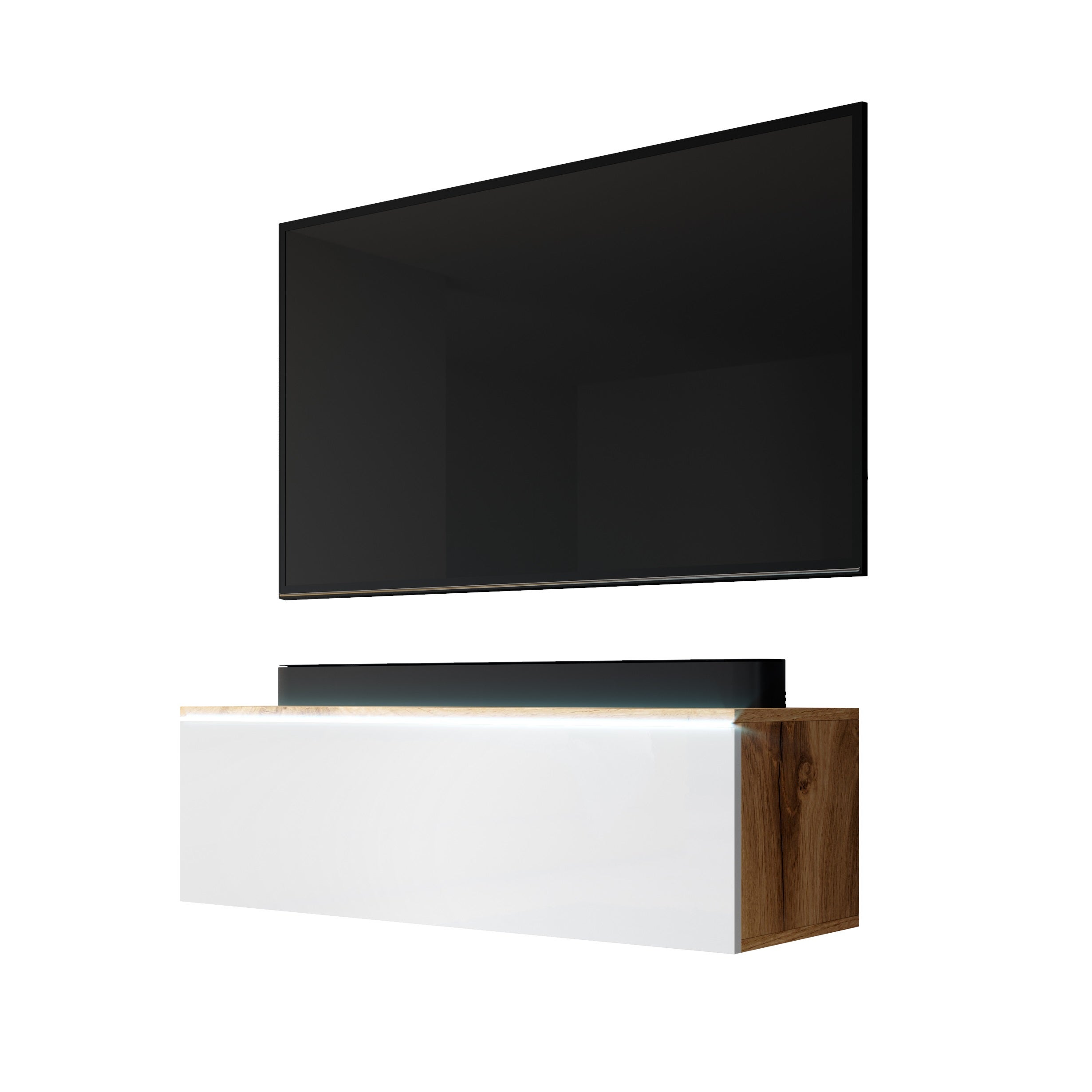 FURNIX Meuble tv / meuble tv suspendu Alyx 300 (3x100) x 32 x 34 cm style  contemporain chêne wotan mat / blanc brillant sans LED