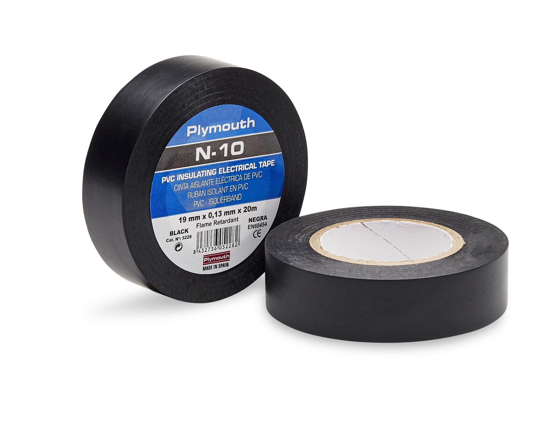 Ruban adhésif en PVC N-10 20mx19x0,13mm noir pour applications électriques  - PLYMOUTH