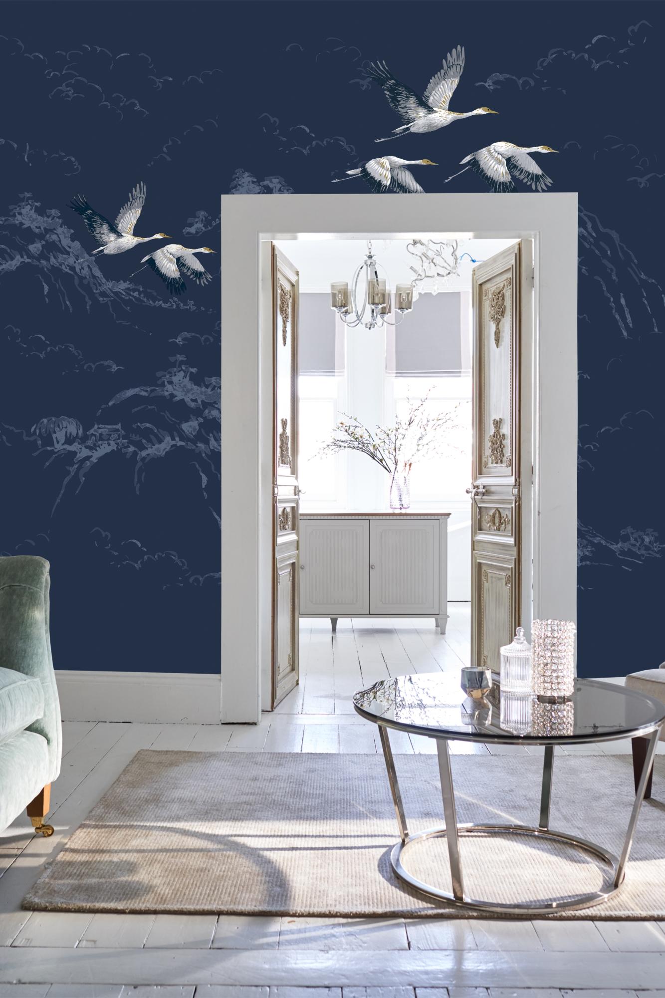 Papier Peint Panoramique Intissé Laura Ashley Animalia 280 X 300cm Bleu