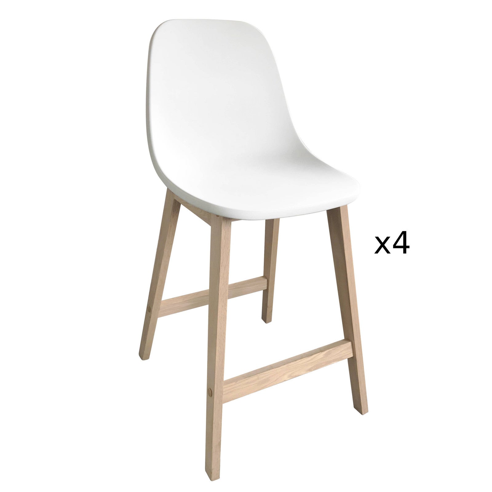 Lot de 4 tabourets de bar en chêne et assise blanche 65 cm ELIOS ...
