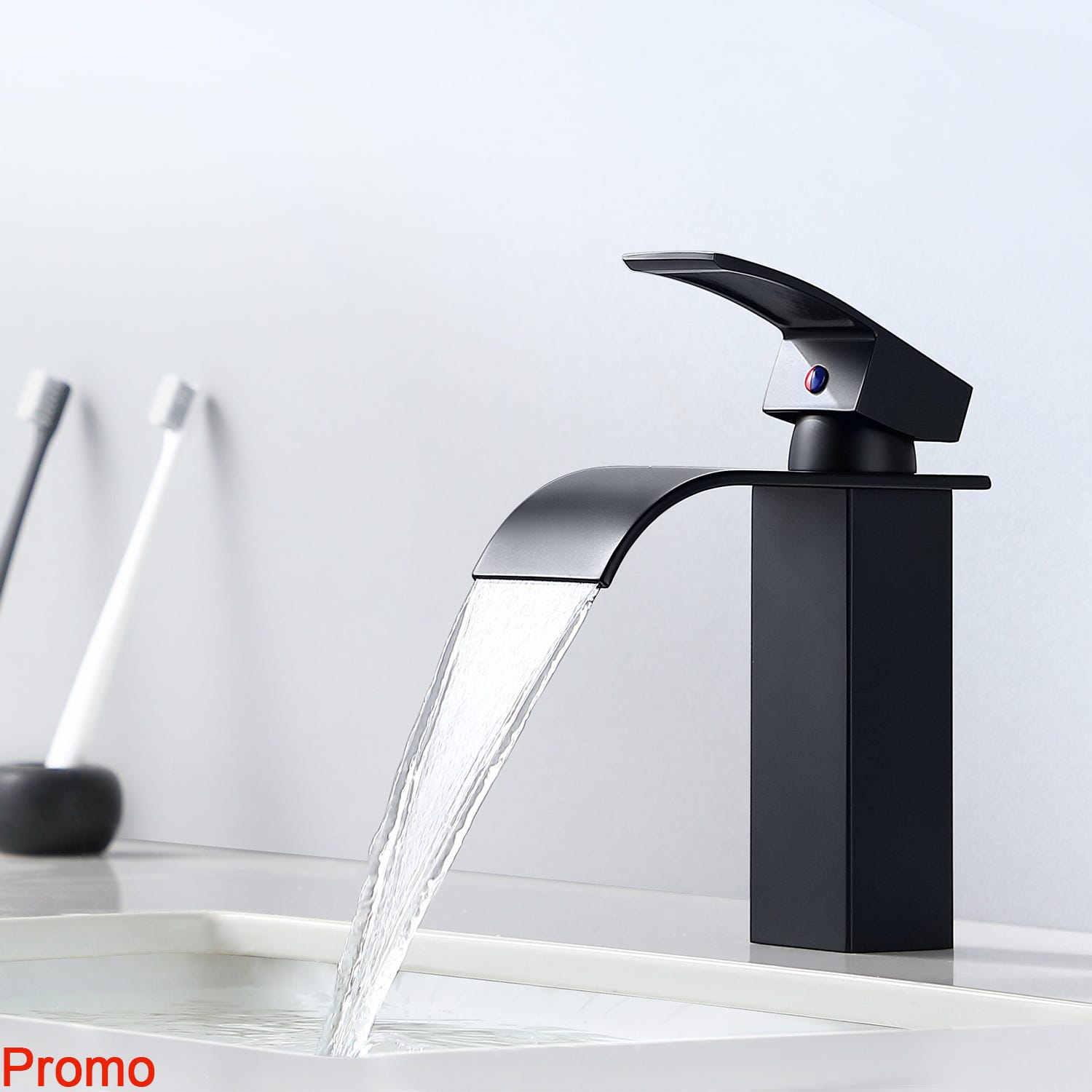 Auralum - Mitigeur robinet de lavabo Cascade Noir moderne Mitigeur robinet salle bain pour vasque à poser robinetterie Convient pour un lavabo
