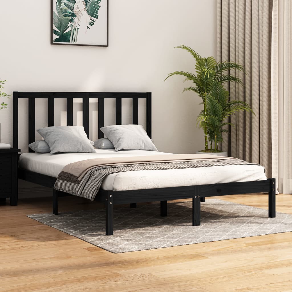 VidaXL Estructura de cama madera maciza de pino negra 150x200 cm