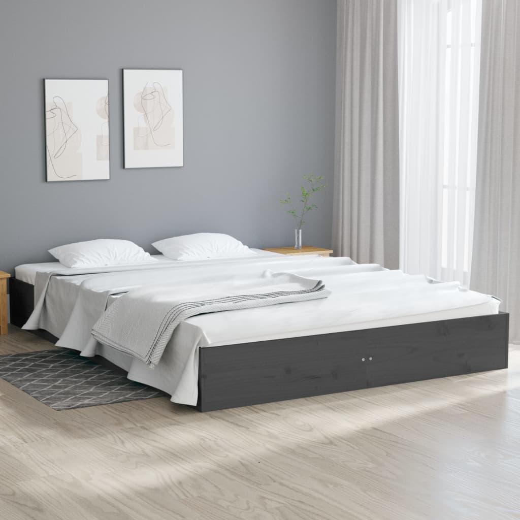 Estructura de cama de matrimonio madera maciza gris 180x200 cm