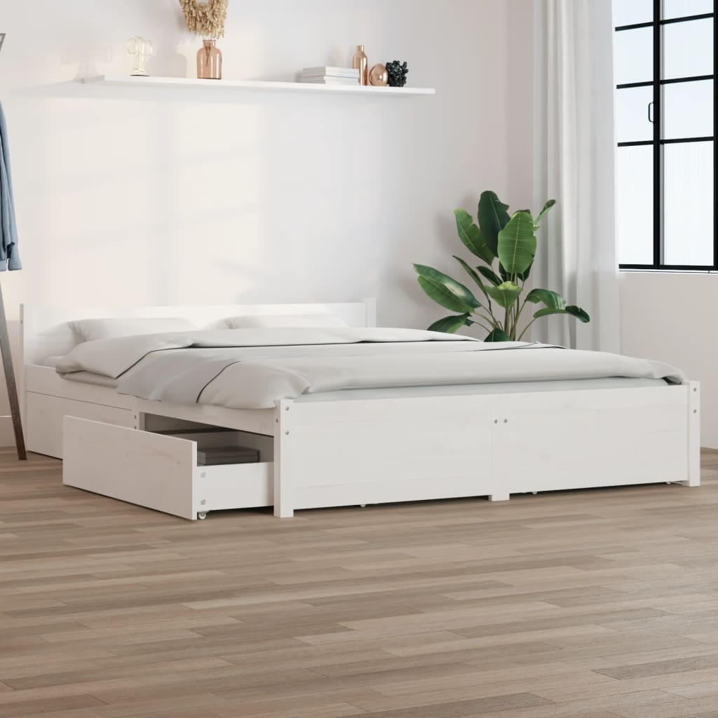 Cadre de lit avec tiroirs Blanc 140x190 cm vidaXL