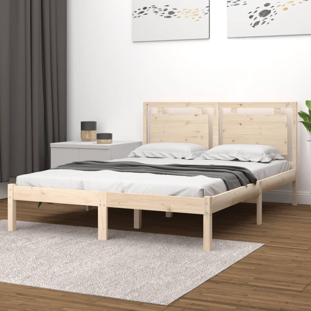 VidaXL Estructura de cama de matrimonio madera maciza 135x190 cm