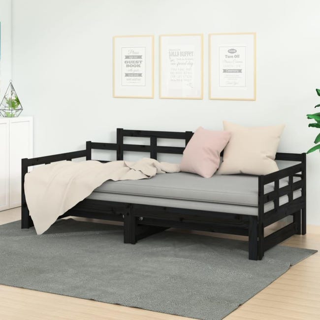 Sofá cama extraíble madera maciza de pino negro 2x(80x200) cm | Leroy Merlin