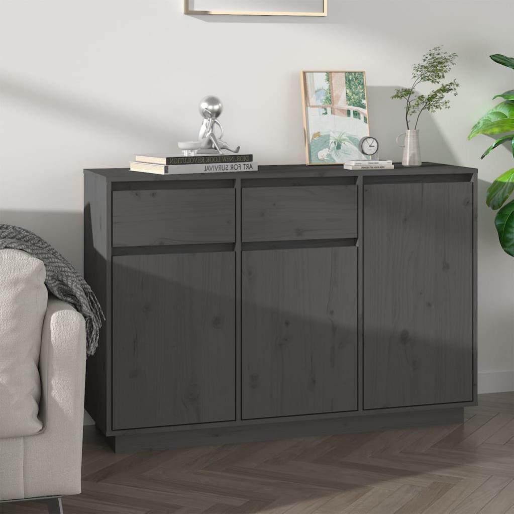 VidaXL Credenza Grigia 110x34x75 cm in Legno Massello di Pino Leroy