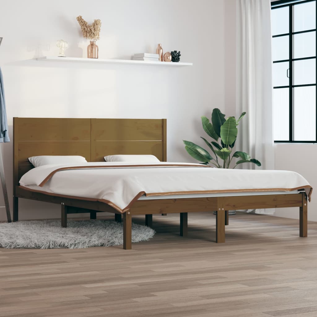VidaXL Estructura de cama doble madera maciza marrón miel 135x190 cm