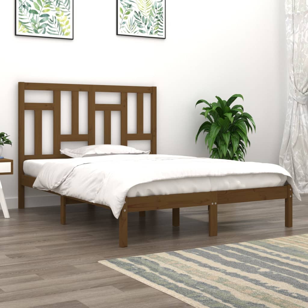 vidaXL Estructura cama madera maciza de pino doble marrón 135x190 cm