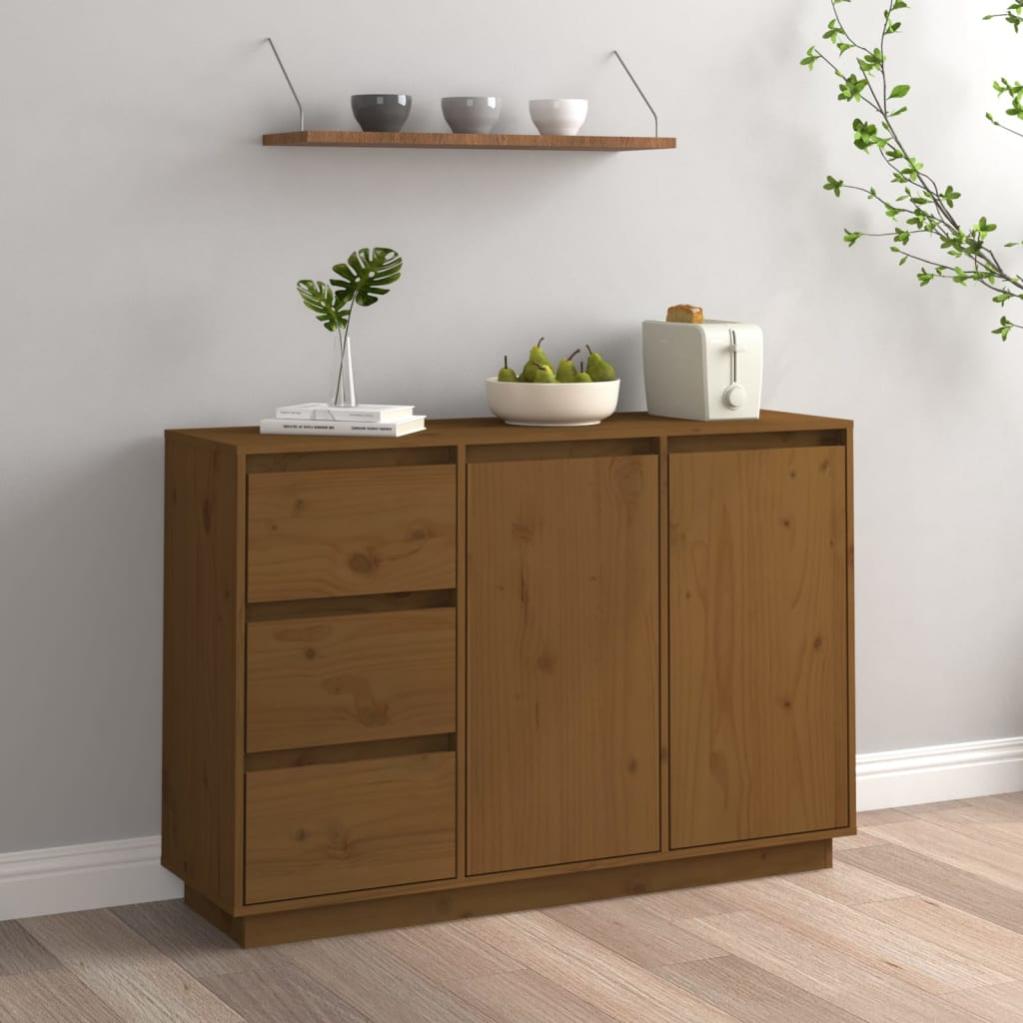 Credenza In Legno Massello Di Pino - Colore Miele - 5 Ante - 110,5x35x117 Cm - Mobile Alto Moderno Da Assemblaggio