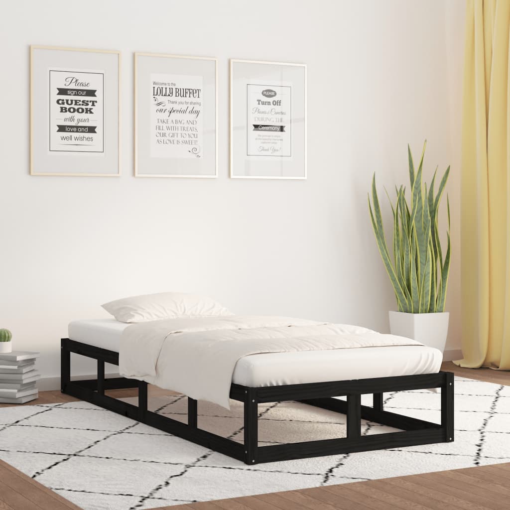 VidaXL Estructura de cama individual de madera maciza negra 90x190 cm
