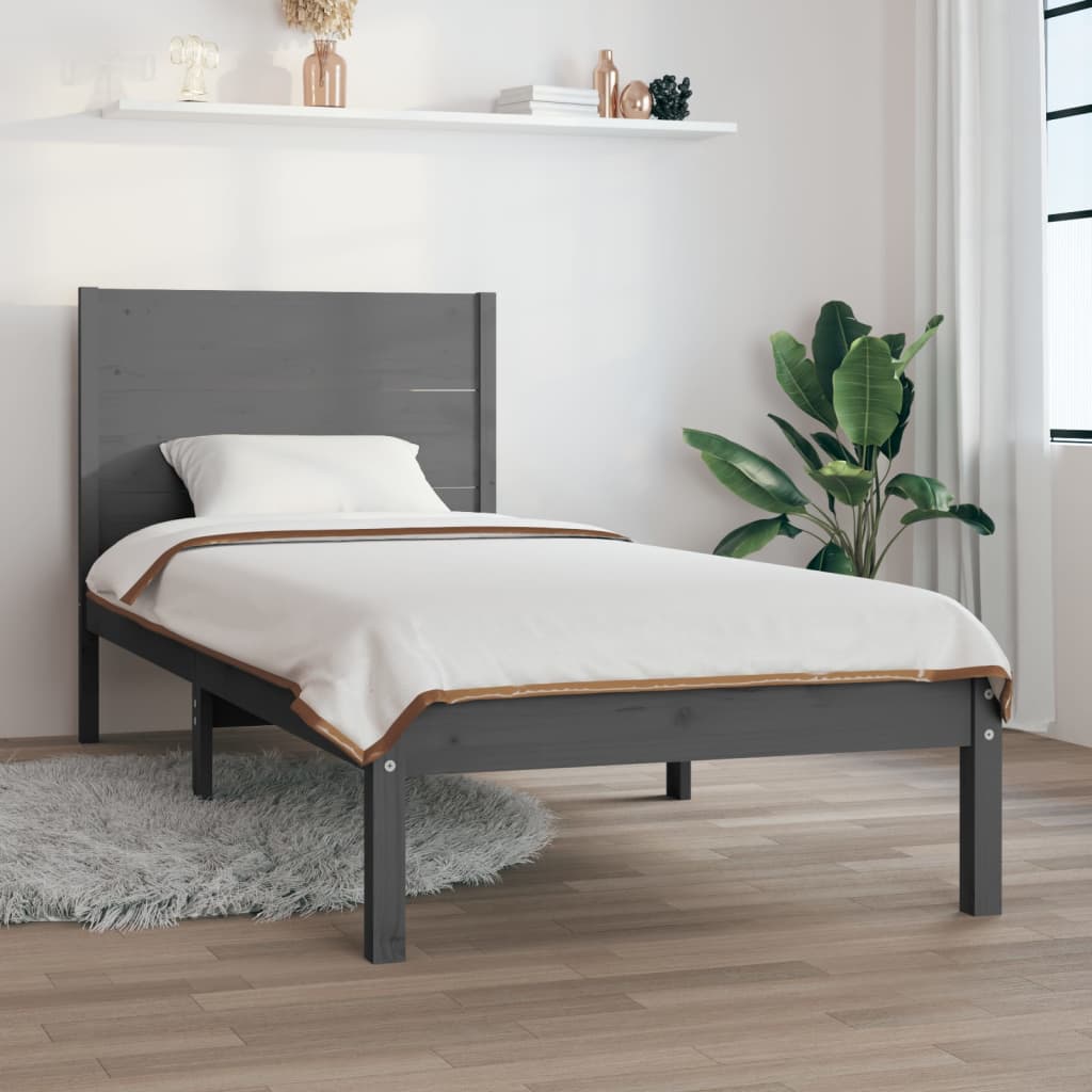 vidaXL Estructura cama individual pequeña madera maciza gris 90x190 cm