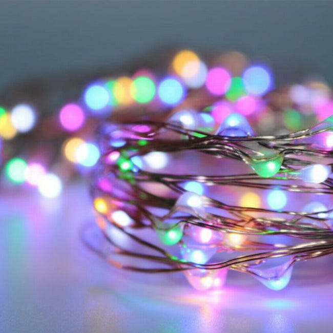 Luce di Natale 5 luci led a goccia multicolore a batteria filo nudo