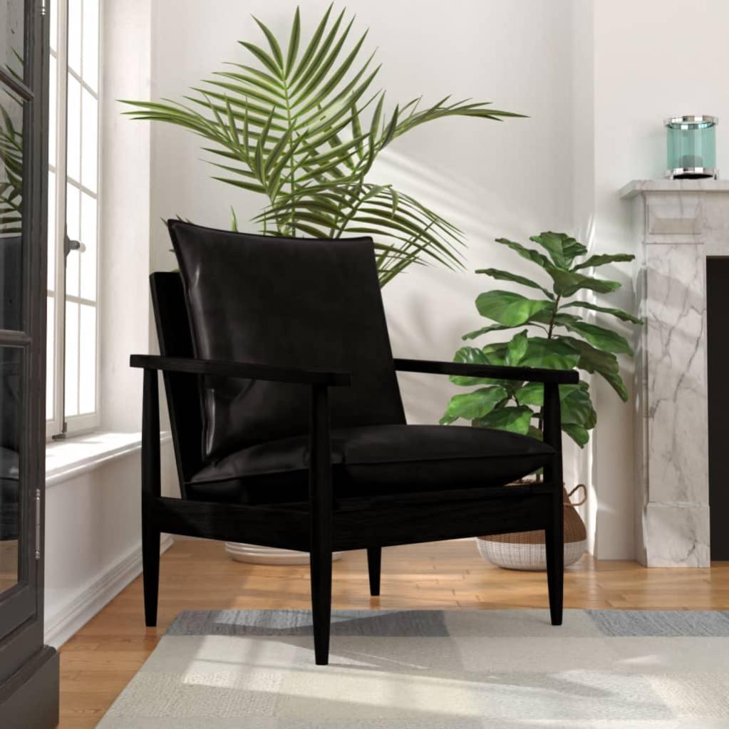 Divano 2 Posti In Vera Pelle E Legno Massello Acacia | VidaXL Nero | Dimensioni 99x65x72 Cm | Stile Vintage