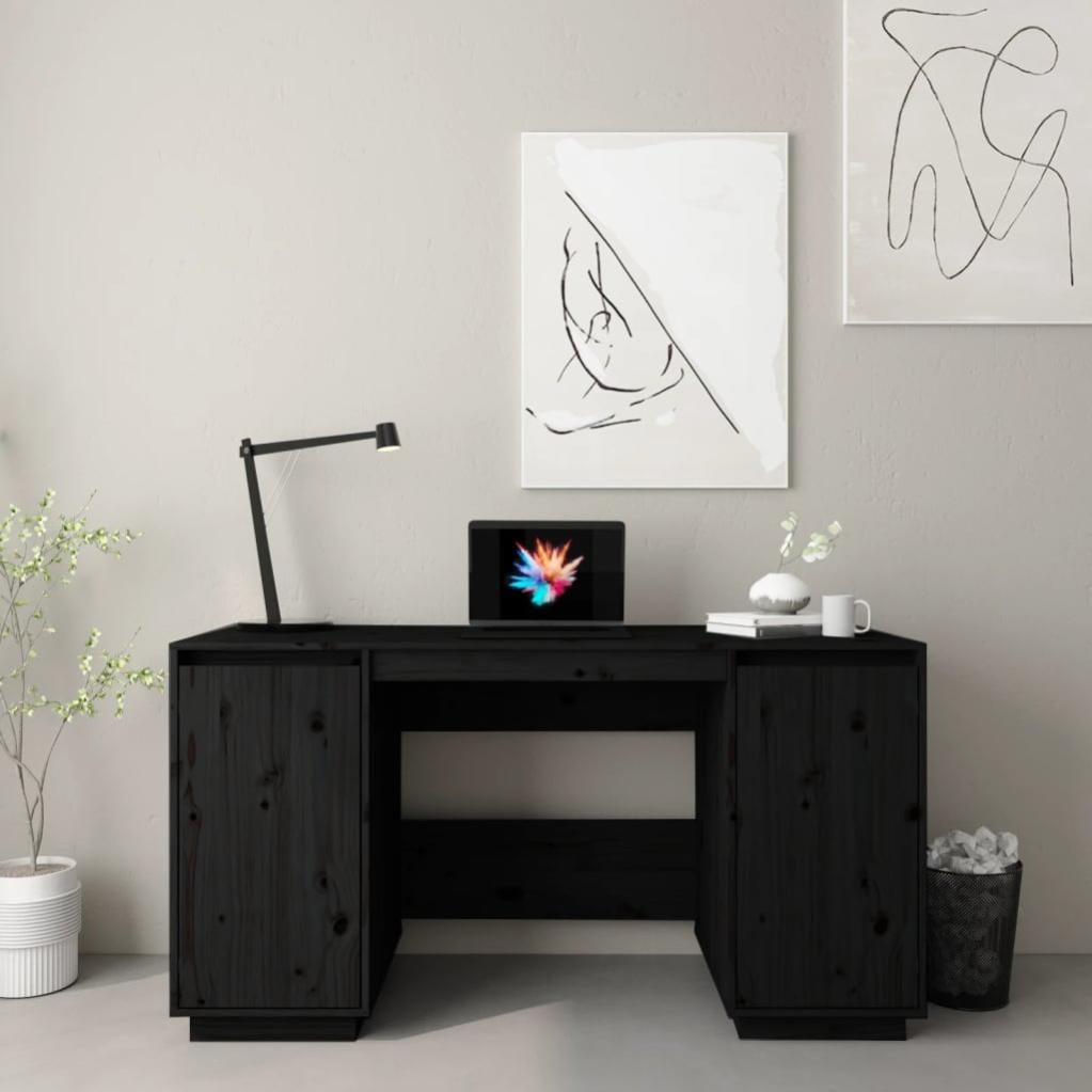 Credenza Nera VidaXL In Legno Massello Di Mango E Ferro – 55x30x77 Cm, 2 Ante Intagliate, Stile Industriale