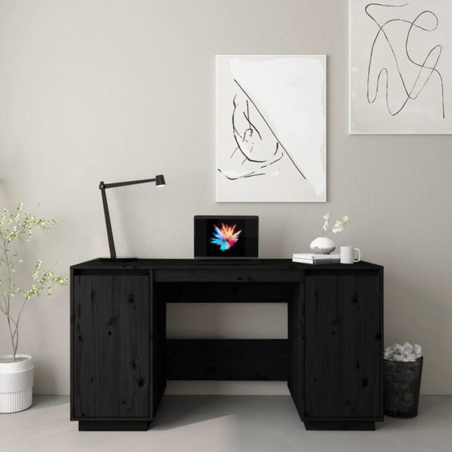 Credenza Nera VidaXL In Legno Massello Di Mango E Ferro – 55x30x77 Cm, 2 Ante Intagliate, Stile Industriale