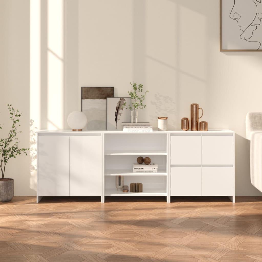 VidaXL Credenze 3 pz Bianco Lucido in Legno Multistrato Leroy Merlin