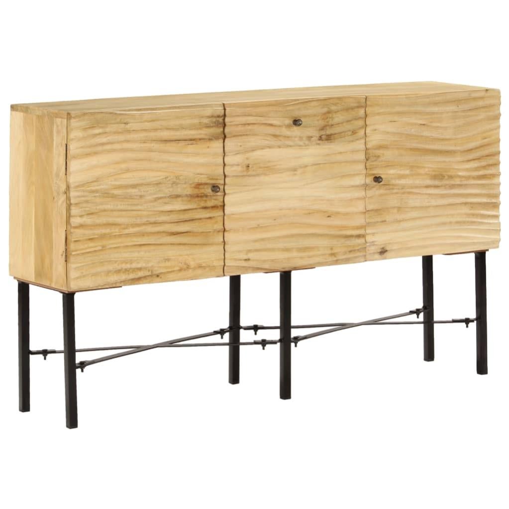 Credenza Nera VidaXL In Legno Massello Di Mango E Ferro, 55x30x77 Cm, 2 Ante Intagliate, Stile Industriale - 2