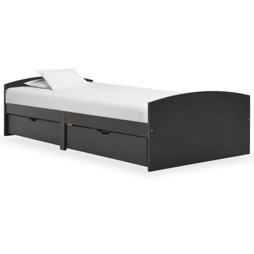 322158 vidaXL Bed Frame with 2 Drawers Grey Solid Pine Wood 90x200 cm ...