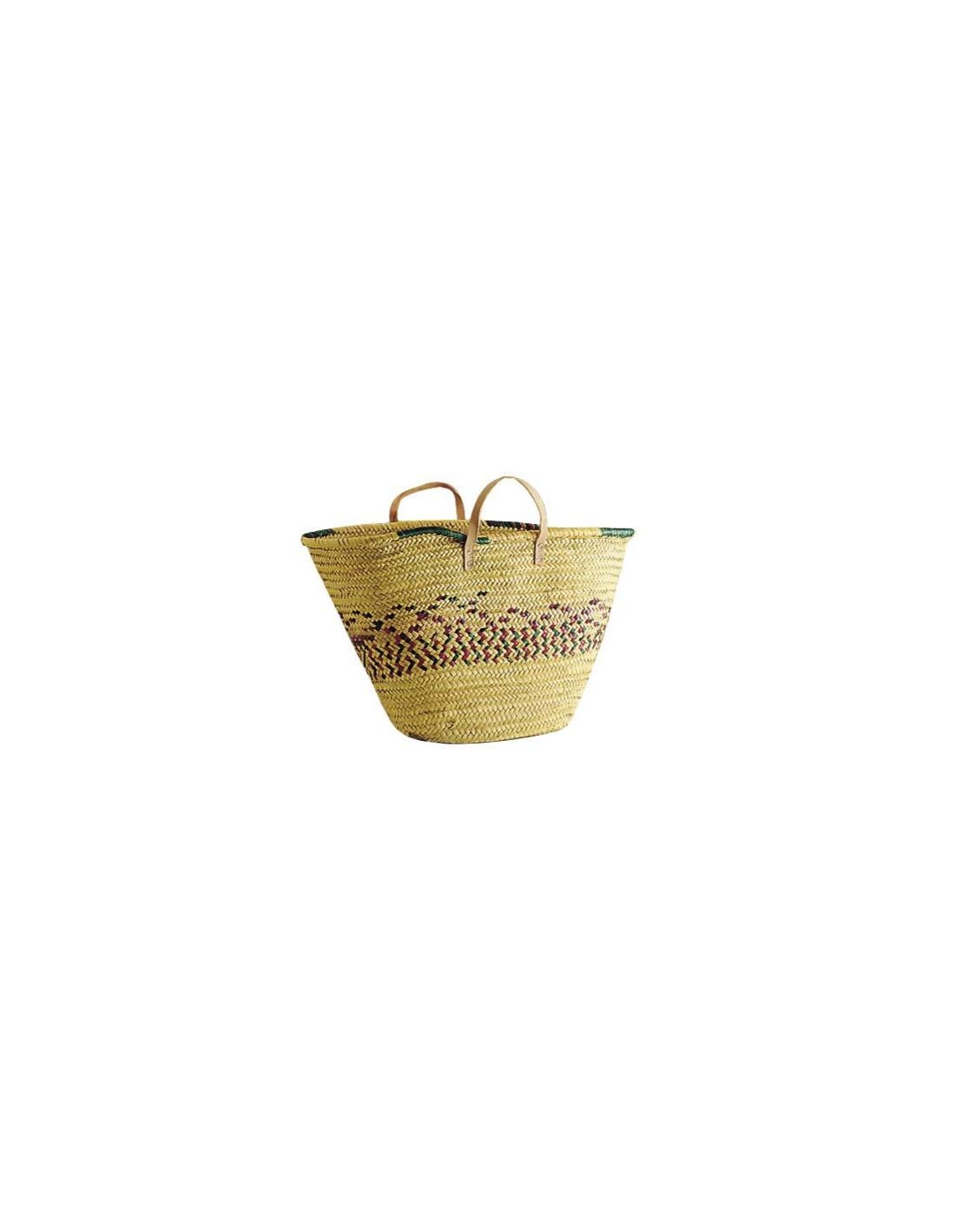Cabas En Fibres De Palmier Avec Poignées Et Bord En Cuir - Sac Naturel éco-responsable, 45 Cm
